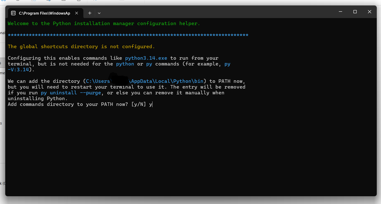 Python Manager PATH message