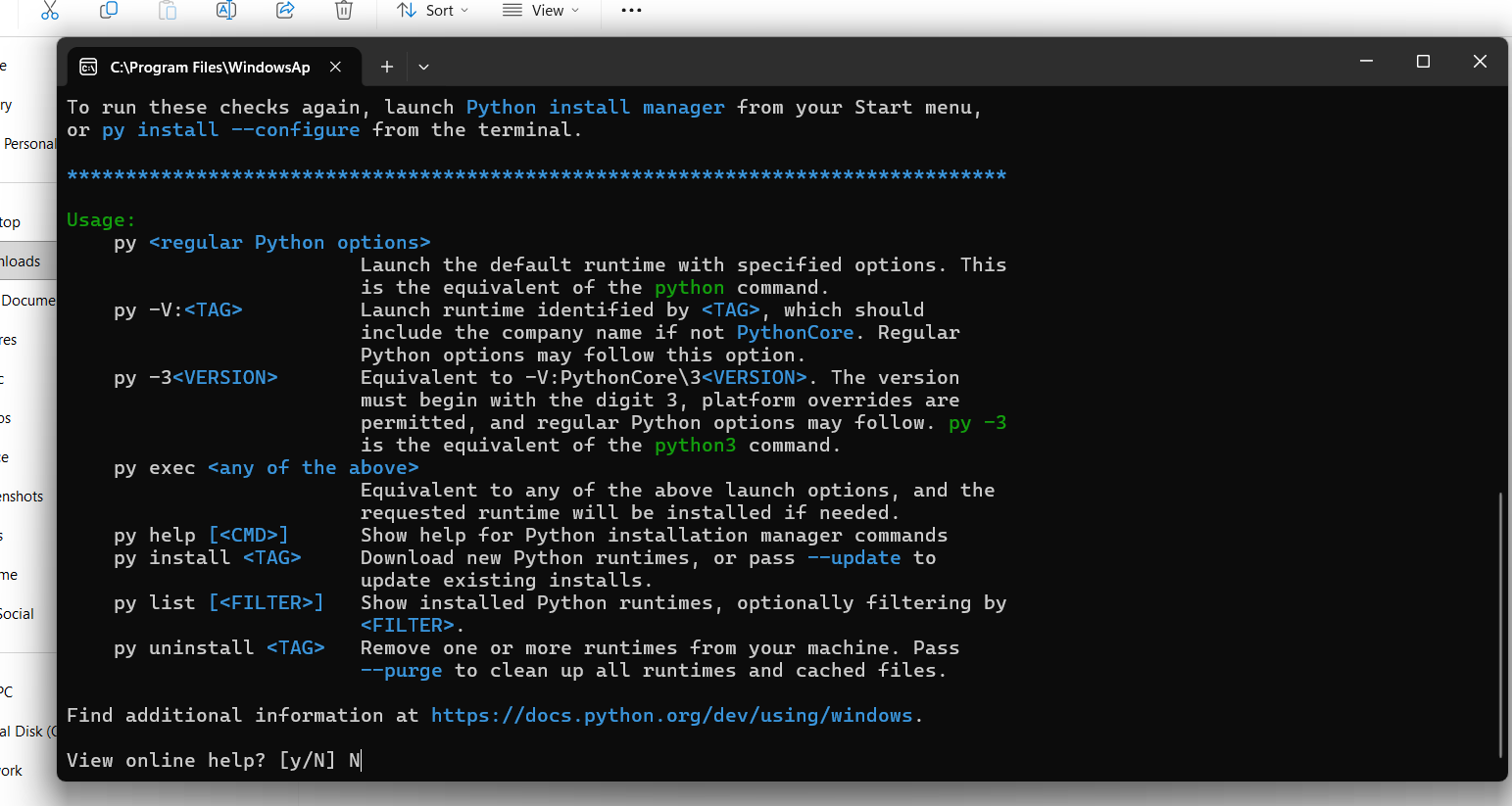 Python Manager installing CPython