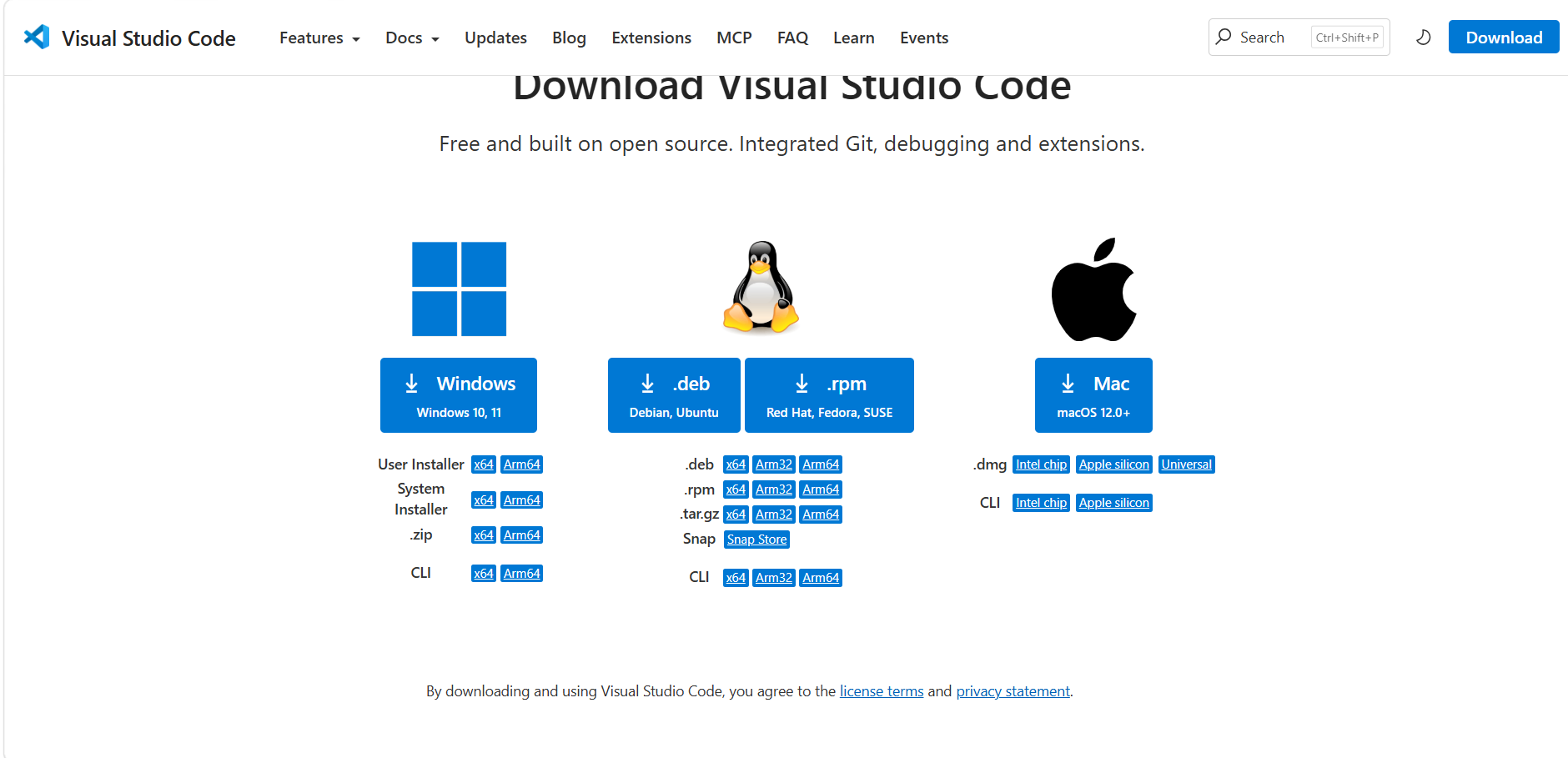 Visual Studio Code download page