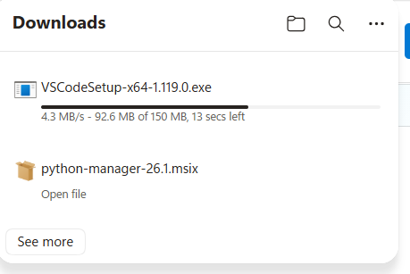 Downloads folder with Python Manager and VS Code installers