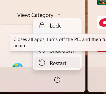 Windows restart menu