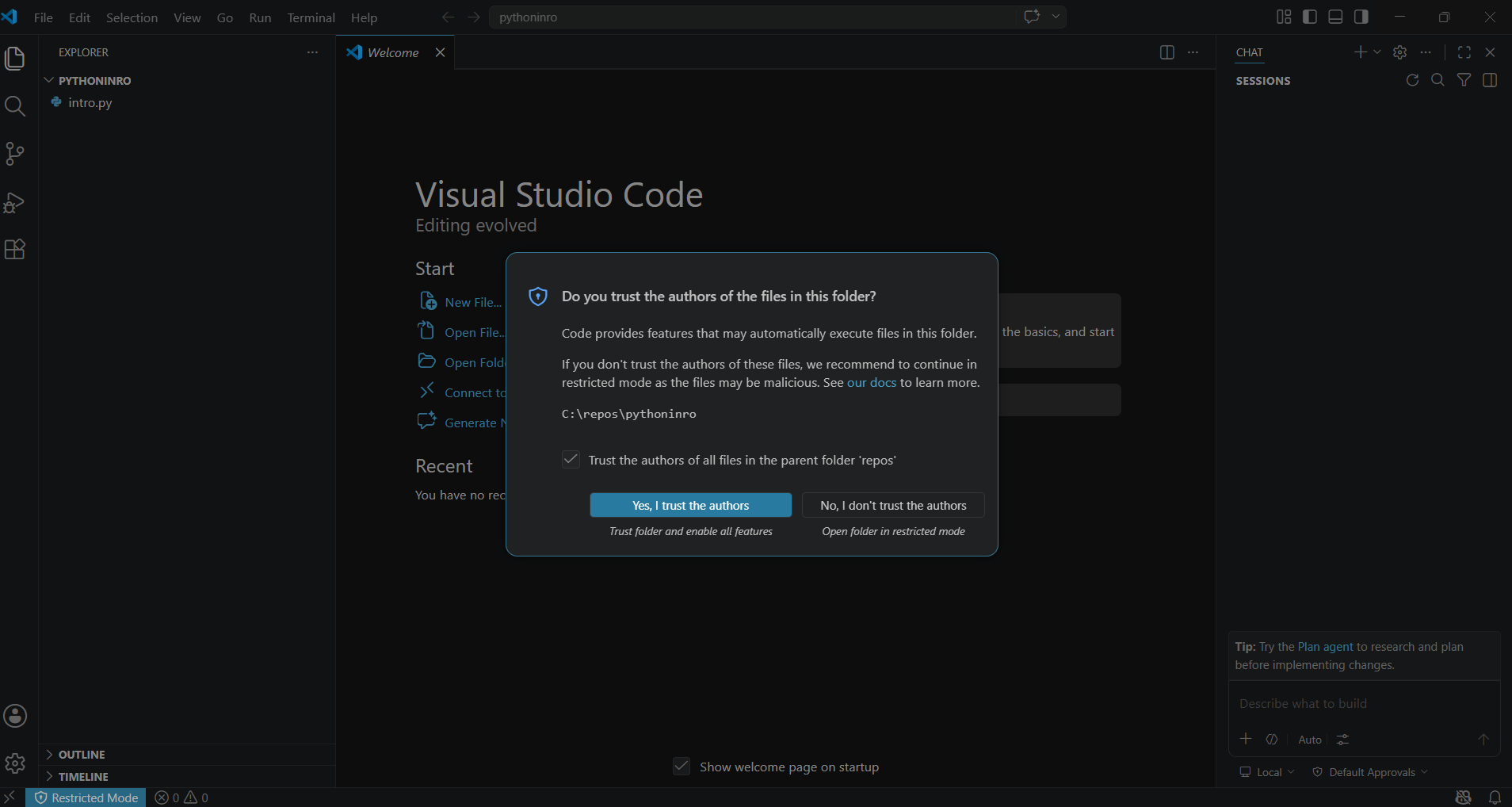 Open folder in VS Code