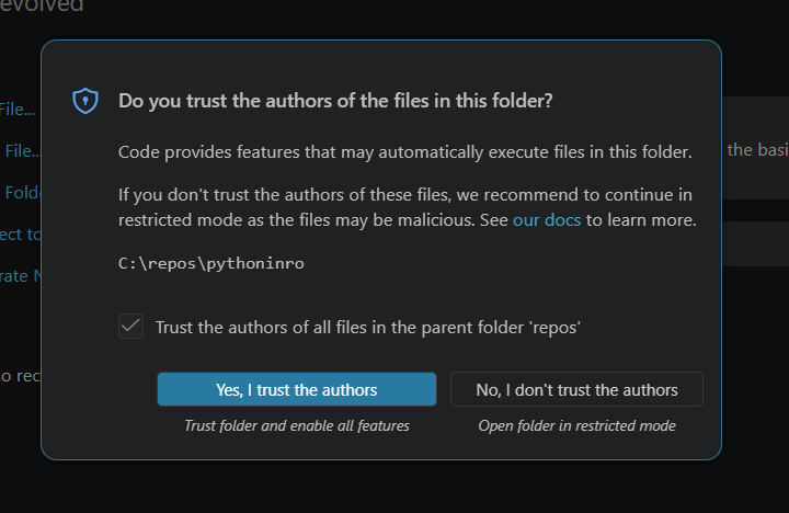 Trust folder prompt