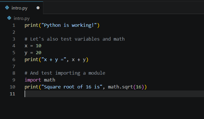 First Python script in intro.py