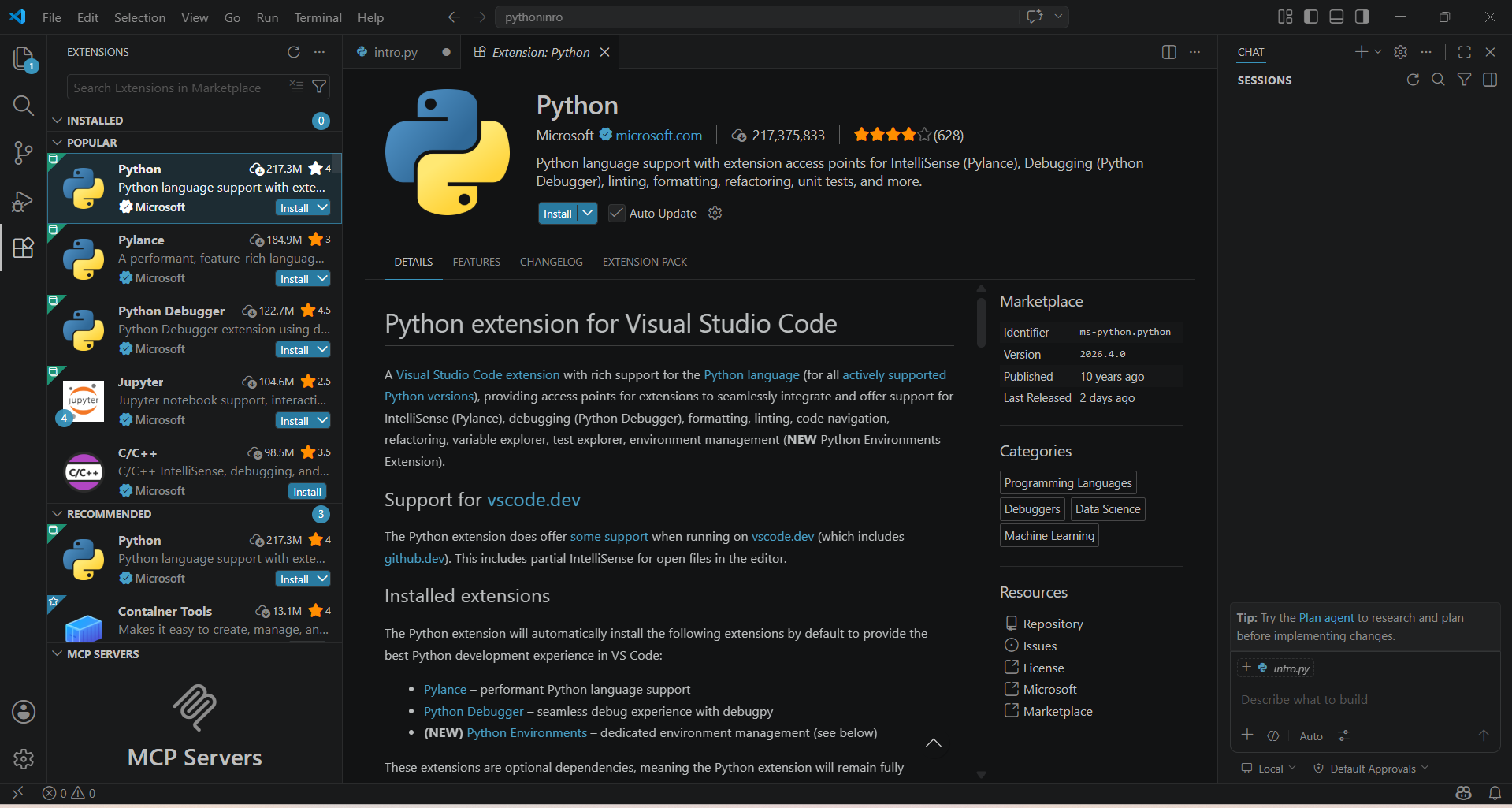 Python extension in VS Code