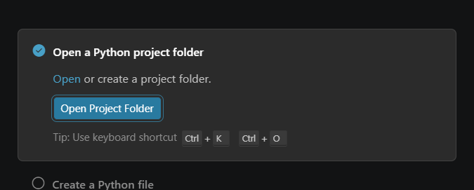 Python extension open project folder prompt