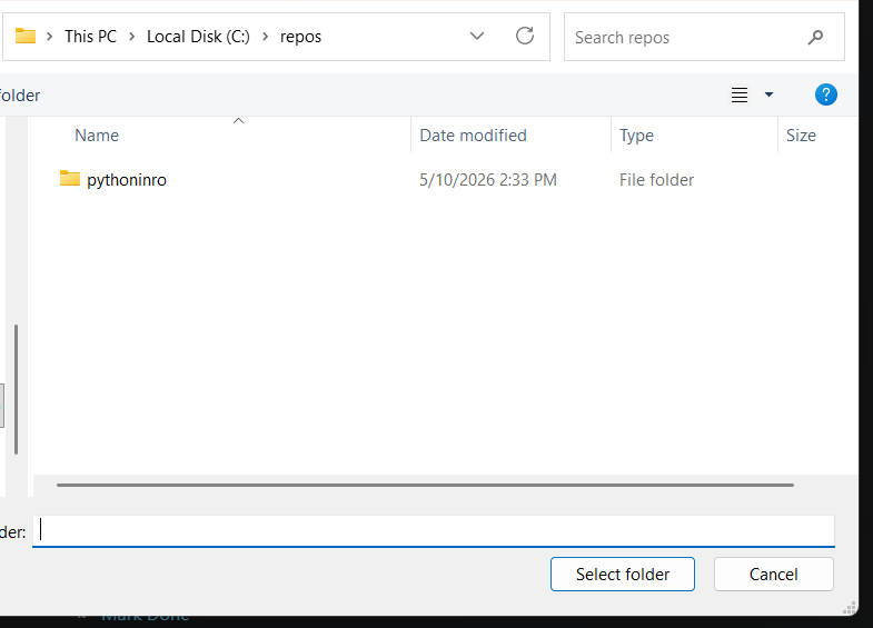 Selecting the pythonintro folder